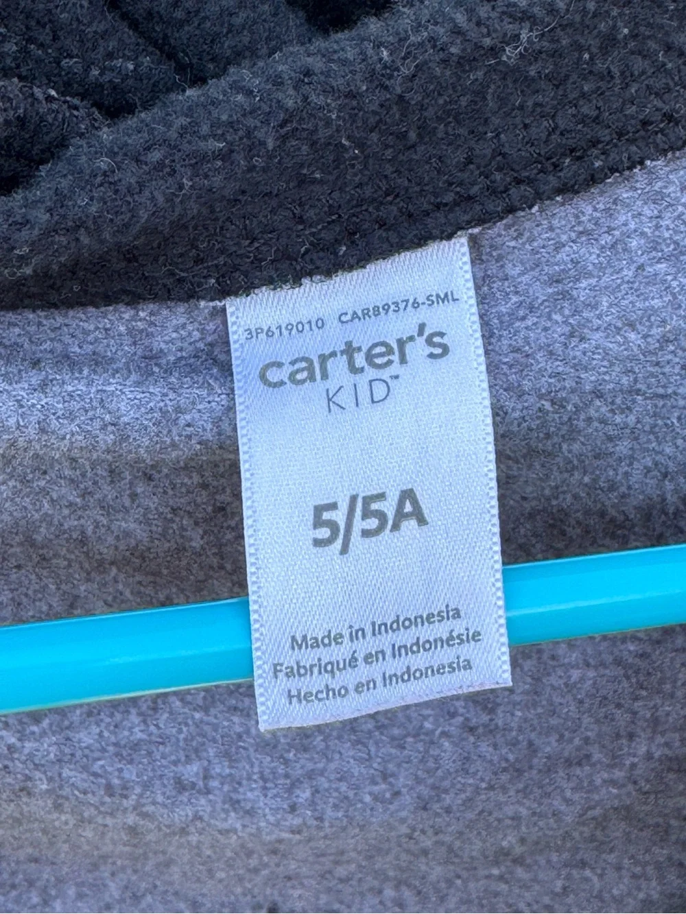 Carter’s - Kids Black and Gray Zip Up Hoodie - Size 5/5A